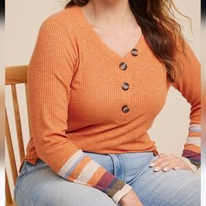 Maurices Heartland Henley Striped Cuff V-neck Tee
